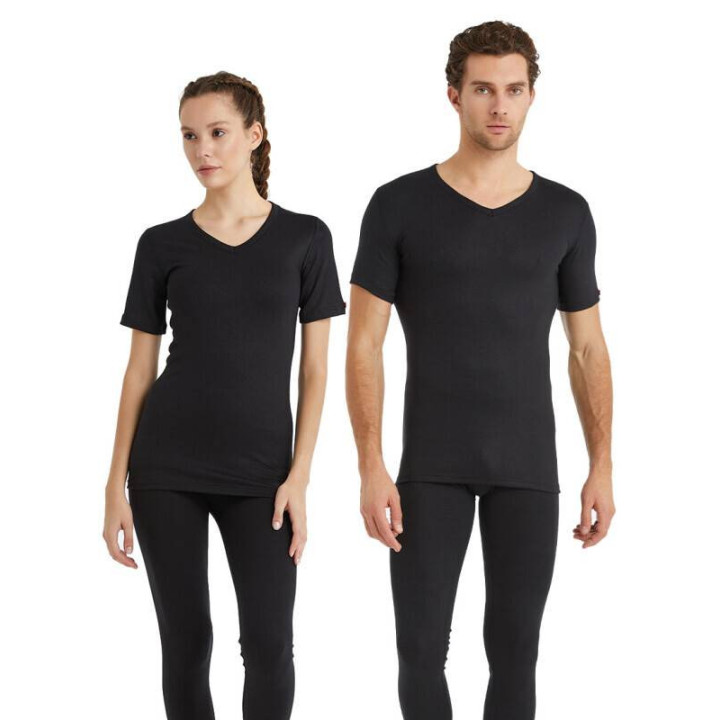 BLackspade Unisex Ισοθερμική Φανέλα με λαιμό V, με Κοντό Μανίκι Μαύρο-Λευκό1263