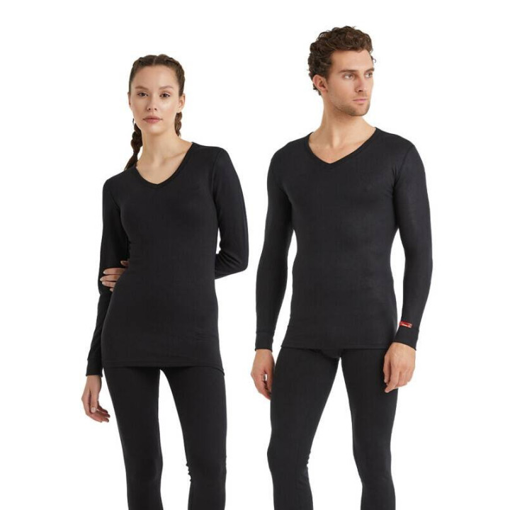 BLackspade Unisex Ισοθερμική Φανέλα με λαιμό V, με Μακρύ Μανίκι Λευκό -Μαύρο1257