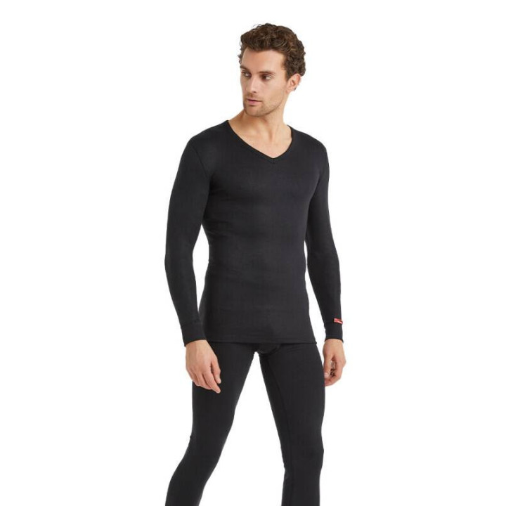 BLackspade Unisex Ισοθερμική Φανέλα με λαιμό V, με Μακρύ Μανίκι Λευκό -Μαύρο1257