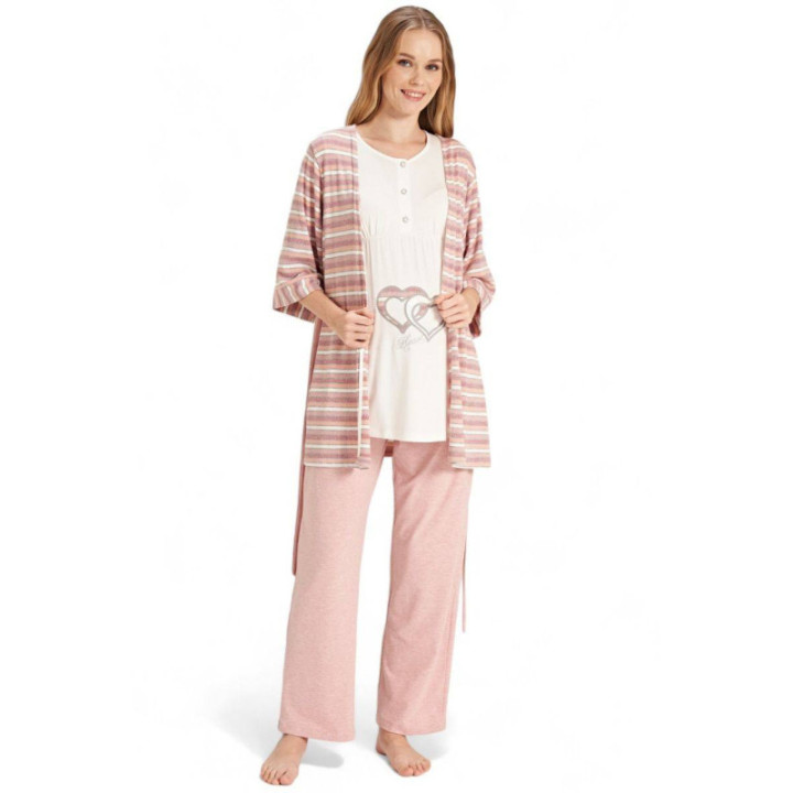Feyza Set Πιτζάμα Εγκυμοσύνης με ρόμπα PASTEL LOVE HEARTS FZA5080 Ροζ