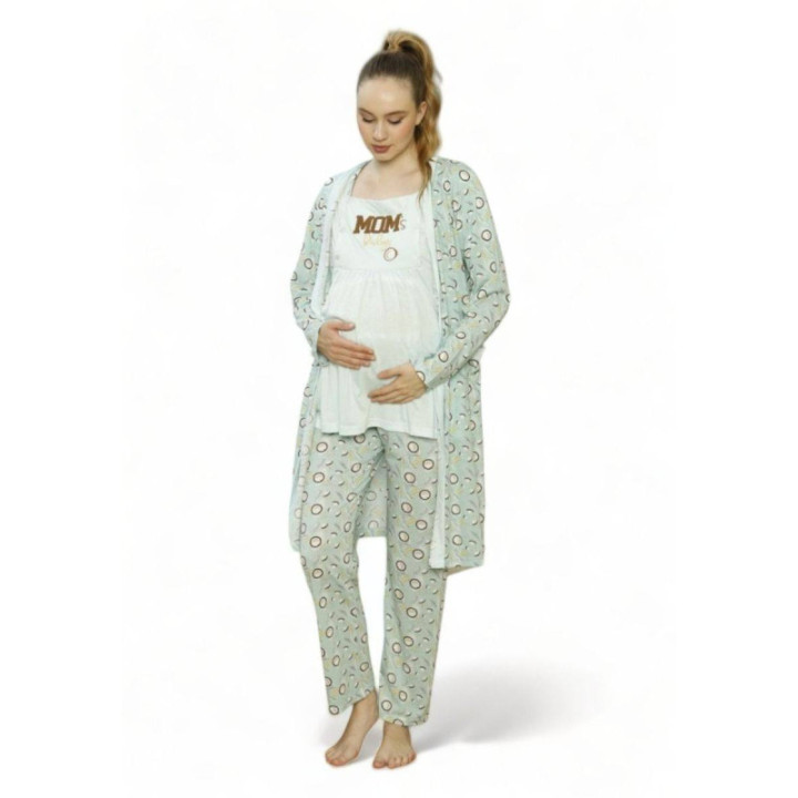 Pijamood Set Πιτζάμα εγκυμοσύνης με ρόμπα  MOM'S BABY  PJMD9623 Σιελ