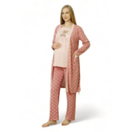 PijaMood Set Γυναικεία πιτζάμα εγκυμοσύνης και θηλασμού με ρόμπα BEAR PJMD9620 σάπιο μήλο