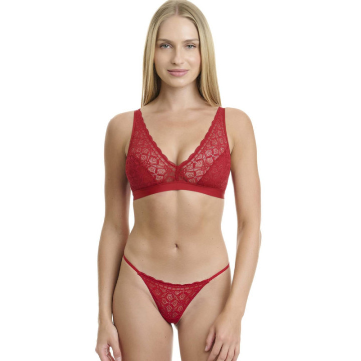 Walk Γυναικείο G-string από δαντέλα με λεπτό κορδονάκι στο πλάι Κόκκινο W2047_44