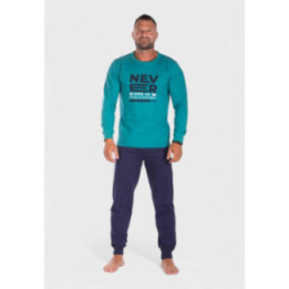 Nina Club Πιτζάμα ανδρική βαμβακερή Never Give Up NC26597 Πετρολ AW2025-26