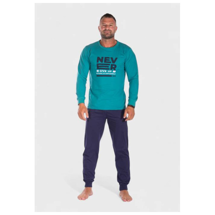 Nina Club Πιτζάμα ανδρική βαμβακερή Never Give Up NC26597 Πετρολ AW2025-26