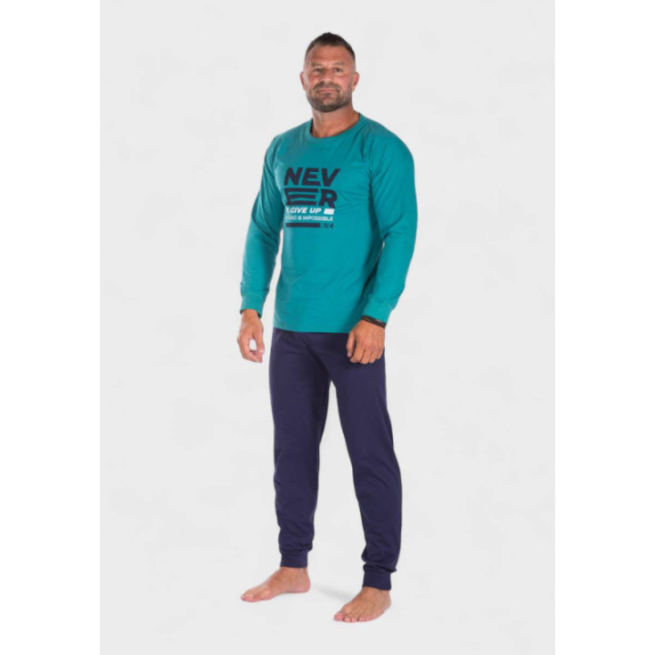 Nina Club Πιτζάμα ανδρική βαμβακερή Never Give Up NC26597 Πετρολ AW2025-26