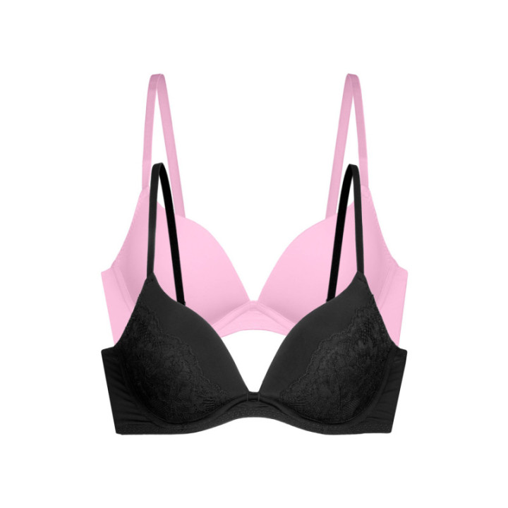 Dorina WILLA Γυναικείο Σουτιέν 2τεμ. PUSH UP PLUNGE BRA Cup-B FXPG0007LA182-2X0490 BLACK/PINK
