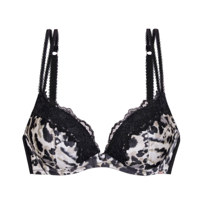 DORINA ORIGINS PRINT ΣΟΥΤΙΕΝ PADDED PUSH UP PLUNGE BRA CUP-B FXPG0054MI127-BK0097 BLACK