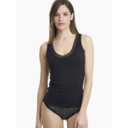 Walk Φανελάκι V-neck τοπ από bamboo με δαντέλα Μαύρο W2207-1_02