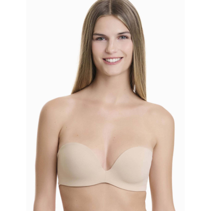 WALK ΓΥΝΑΙΚΕΙΟ STRAPLESS PUSH-UP ΣΟΥΤΙΕΝ ΜΕ ΑΦΑΙΡΟΥΜΕΝΑ PADS CUP B-C-D W2272_19 ΜΠΕΖ ΑΝΟΙΚΤΟ