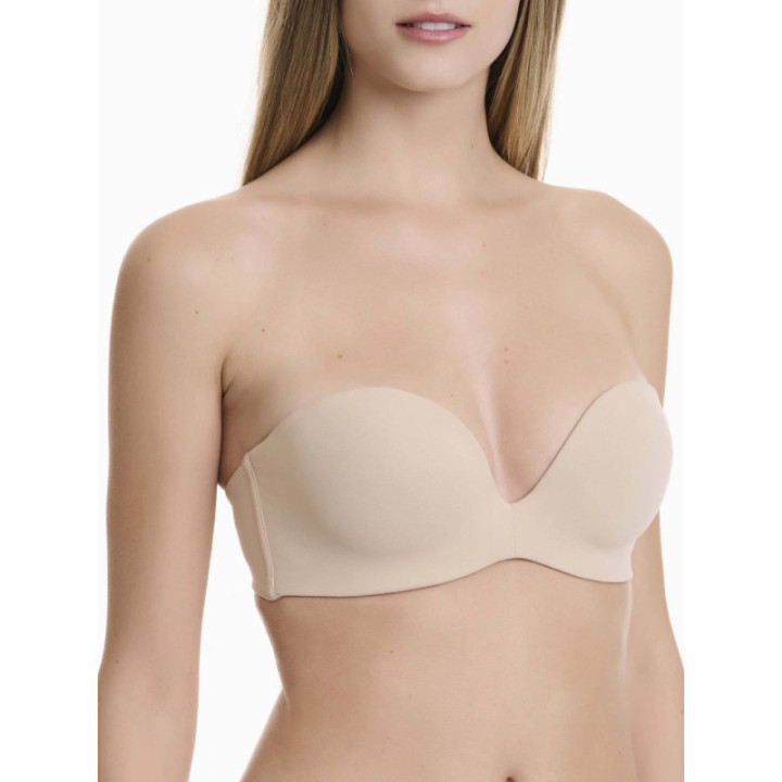 WALK ΓΥΝΑΙΚΕΙΟ STRAPLESS PUSH-UP ΣΟΥΤΙΕΝ ΜΕ ΑΦΑΙΡΟΥΜΕΝΑ PADS CUP B-C-D W2272_19 ΜΠΕΖ ΑΝΟΙΚΤΟ