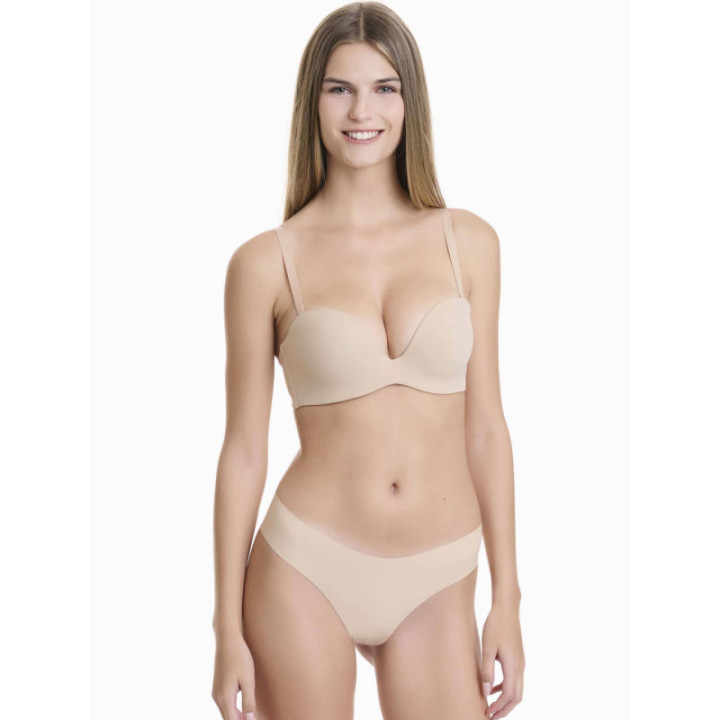 WALK ΓΥΝΑΙΚΕΙΟ STRAPLESS PUSH-UP ΣΟΥΤΙΕΝ ΜΕ ΑΦΑΙΡΟΥΜΕΝΑ PADS CUP B-C-D W2272_19 ΜΠΕΖ ΑΝΟΙΚΤΟ