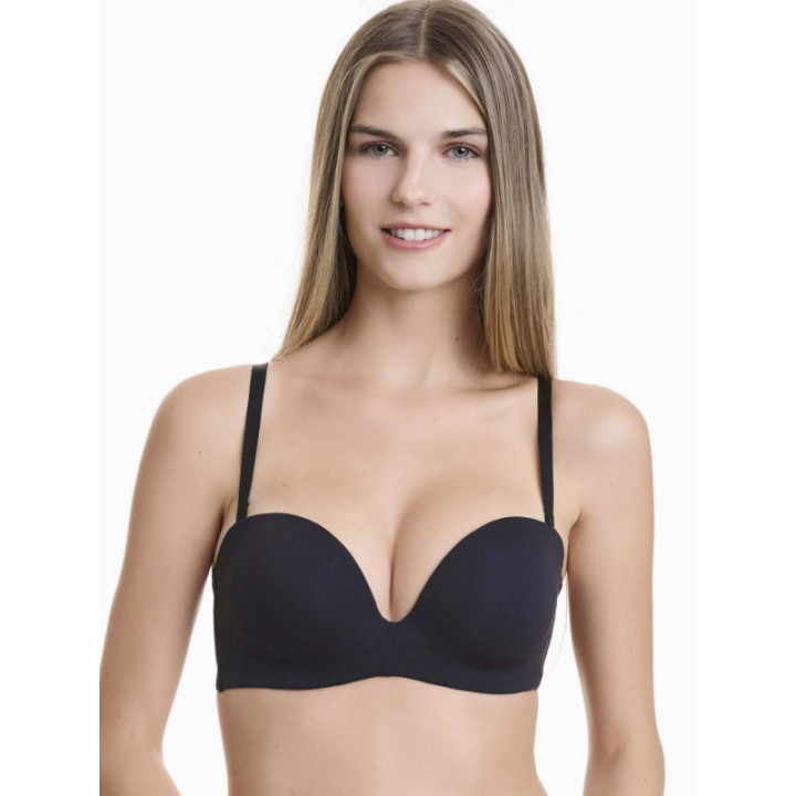 WALK ΓΥΝΑΙΚΕΙΟ STRAPLESS PUSH-UP ΣΟΥΤΙΕΝ ΜΕ ΑΦΑΙΡΟΥΜΕΝΑ PADS CUP B-C-D W2272_02 ΜΑΥΡΟ