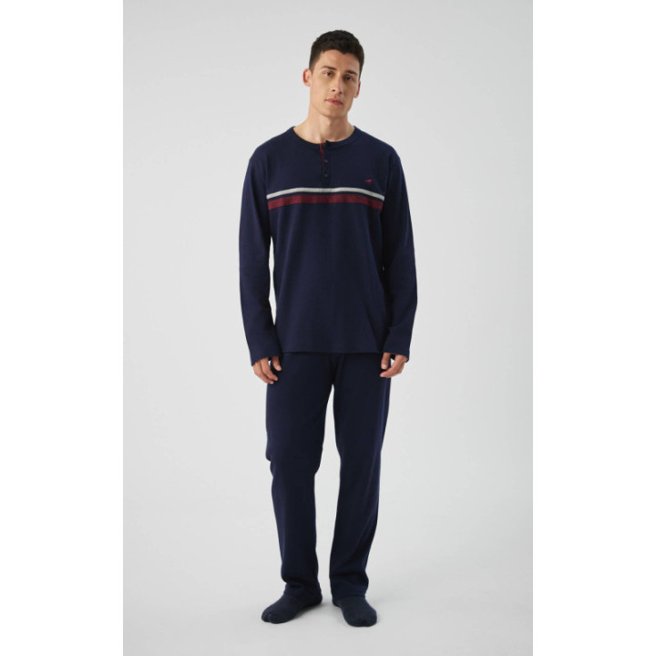 MINERVA Bull Stripes Punto Di Roma Ανδρική Πυτζάμα με πατιλετα 90-71485-100 ΜΑΡΙΝ AW 2026-27