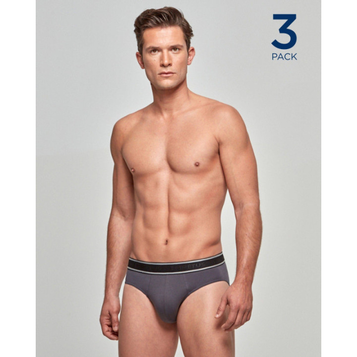 IMPETUS 3 PACK BRIEFS-SLIP  COTTON STRETCH ΜΑΥΡΟ-ΓΚΡΙ-ΜΠΛΕ REF.: P030021 F93