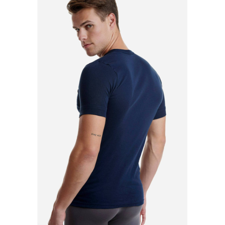 WALK ΑΝΔΡΙΚΟ ΒΑΜΒΑΚΕΡΟ T-SHIRT ΛΑΙΜΟΚΟΨΗ 2ΤΕΜ ΜΠΛΕ ΣΚΟΥΡΟ W1970-2